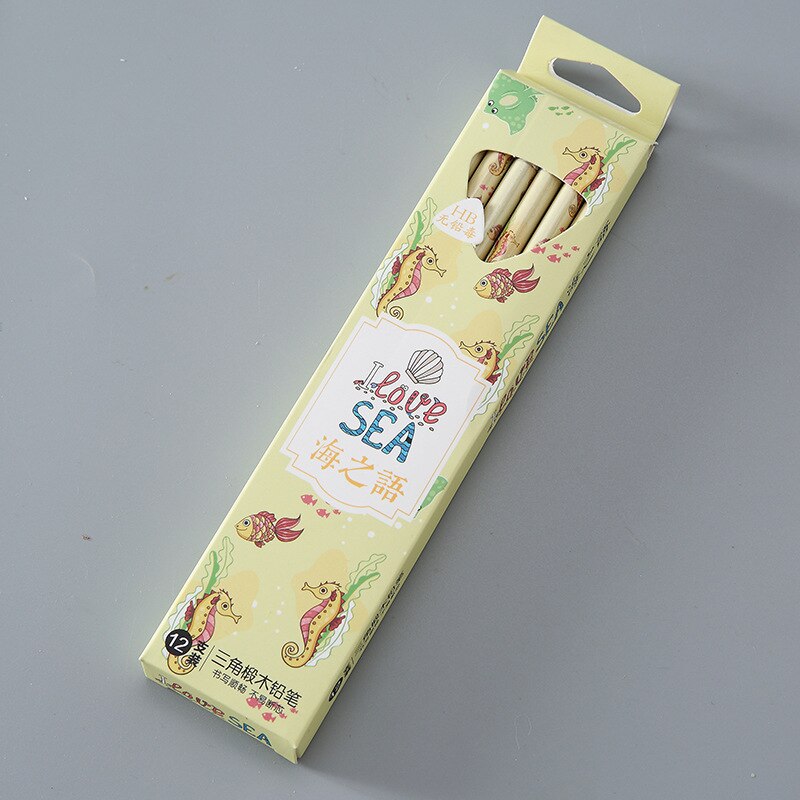 12 PCS Pencil Set Wood Pencils Kids Drawing Pencil Set Animal Print Pencils for Kids school office writing Lead Sketch: Yellow