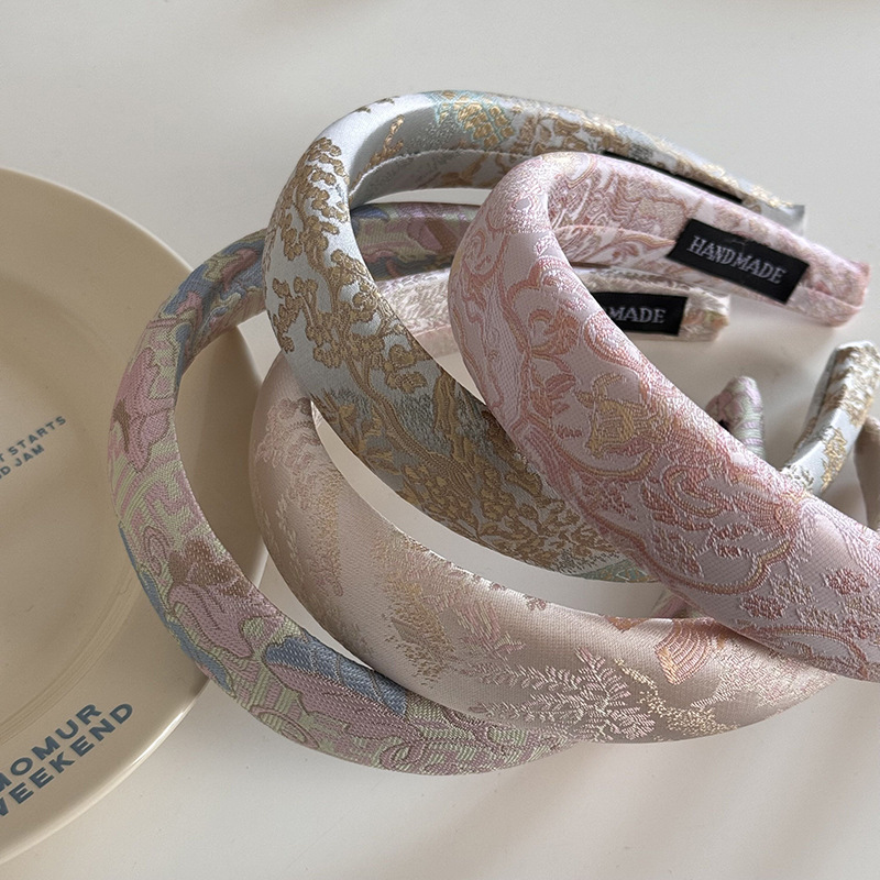 Nueva diadema bordada china, diadema de Jacquard de estilo chino para mujer, aro para el pelo , banda para el pelo con calavera alta, tocado vintage