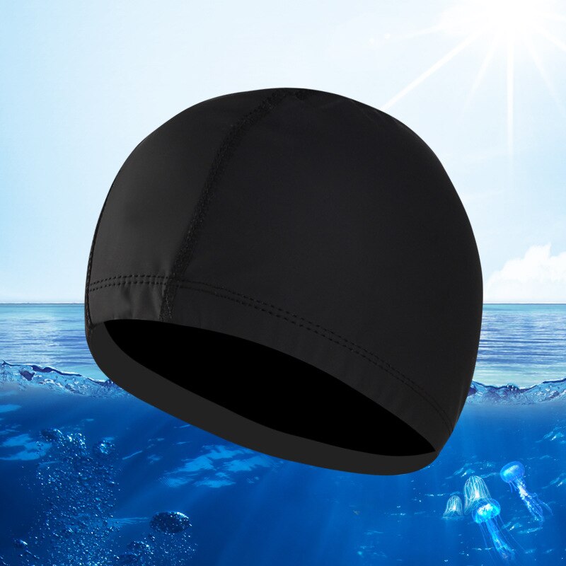 Chapéus elásticos de natação unissex, capas com revestimento impermeável para piscina, natação, tamanho livre para homens e mulheres, proteção para orelhas boné para natação: Black