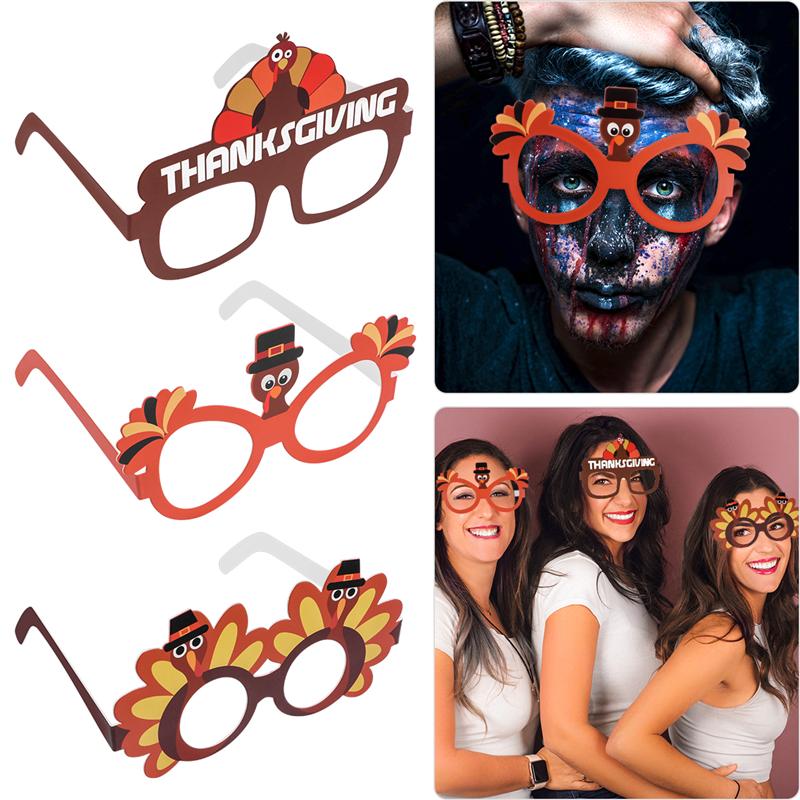 9 pièces drôle dinde décoration lunettes Thanksgiving dessin animé lunettes de soleil pour Thanksgiving Costume fête couleur assortie