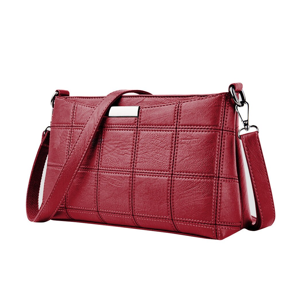 Vrouwen Handtas Toevallige Kwastje Handtassen Vrouwelijke Bag Lederen Plaid Messenger bag Schouder Kleine vierkante pakket # Zer: Rood