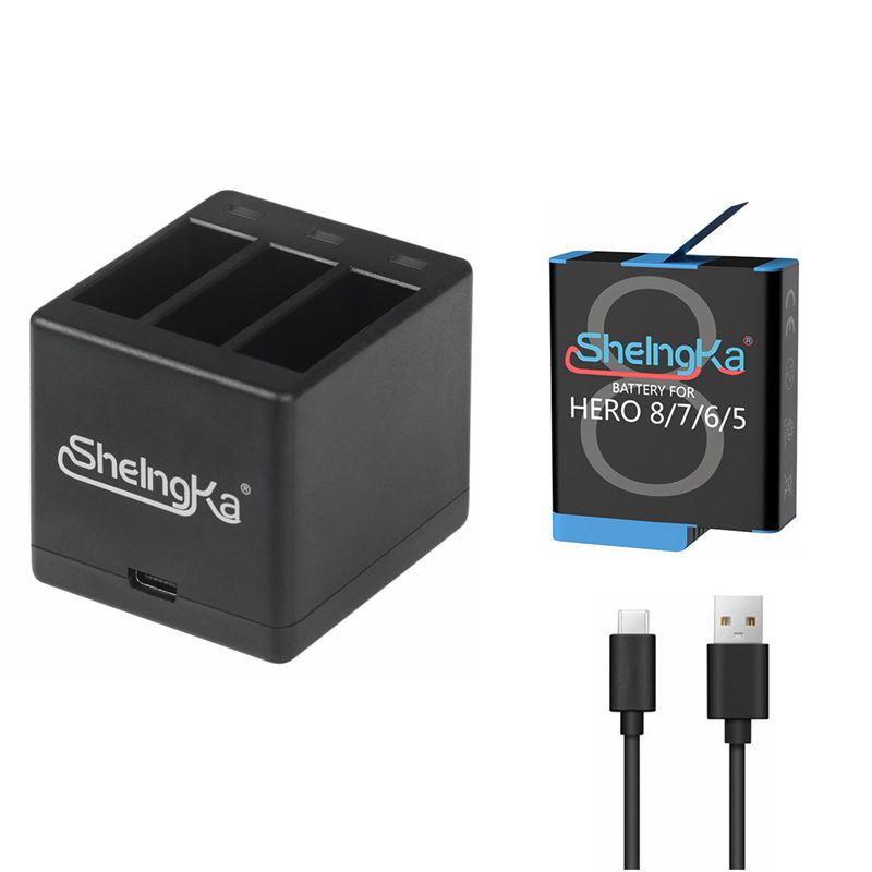 Original SheIngKa Hero8/7/6/5 Smart IC Battery+3 Slot Storage Charger For GoPro Hero 5 6 7 Hero 8 Black Battery Accessories: F Package