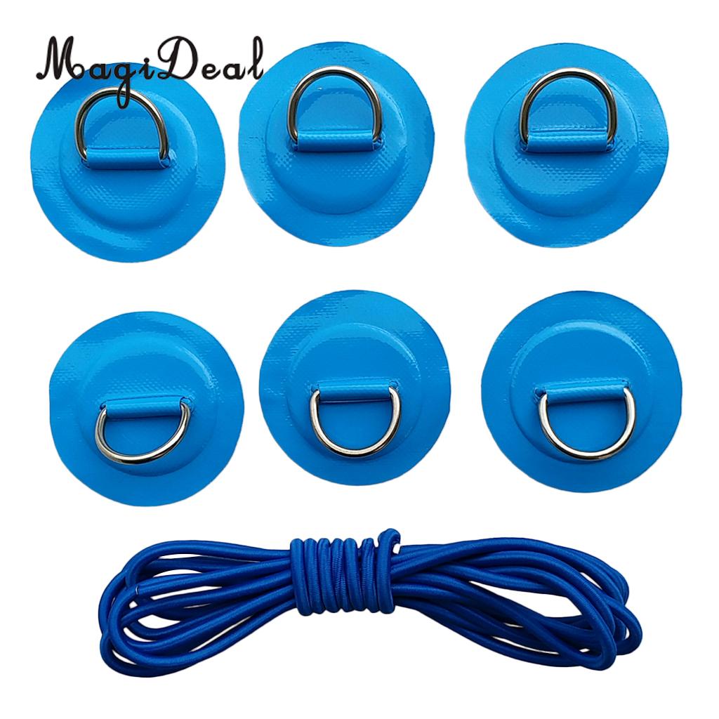 Accesorios para Kayak-6 uds. Parche/almohadilla de anillo en D de repuesto + cuerda elástica para costilla de PVC, bote inflable, balsa, canoa, aparejo de pesca: Blue