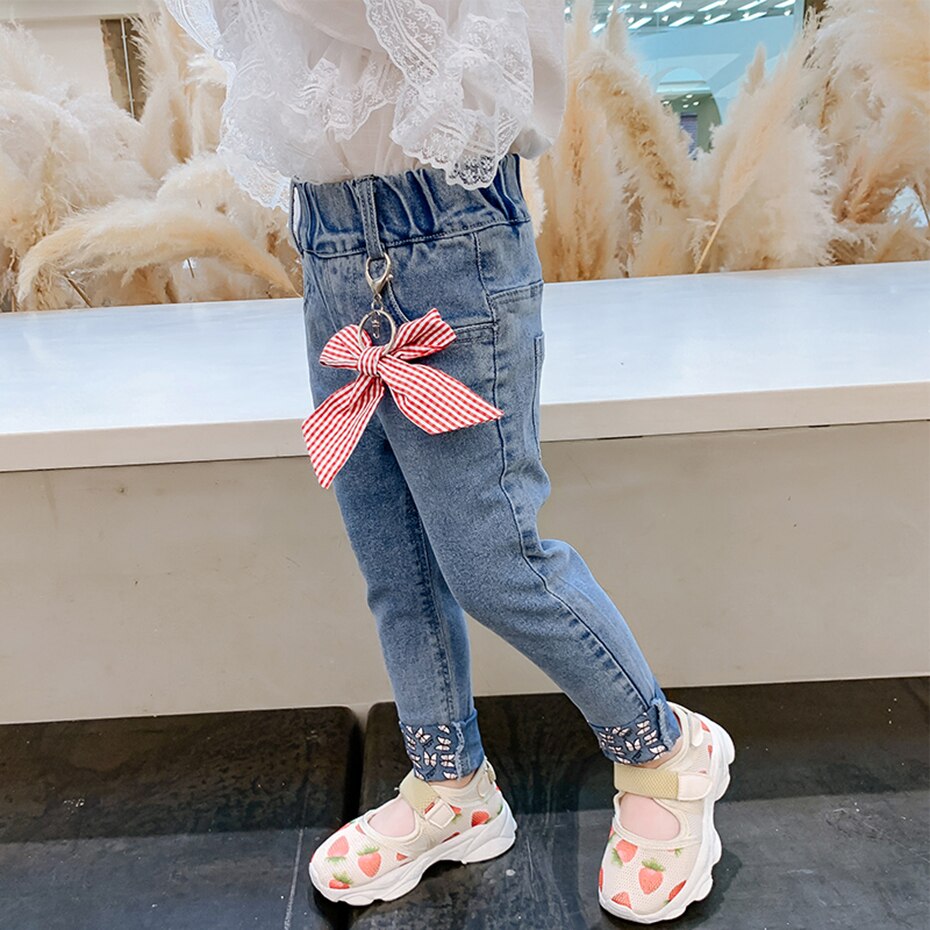 Baby Jeans Boog Peuter Meisje Jeans Bloemmotief Jeans Meisjes Lente Herfst Baby Meisje Kleding Casual Stijl