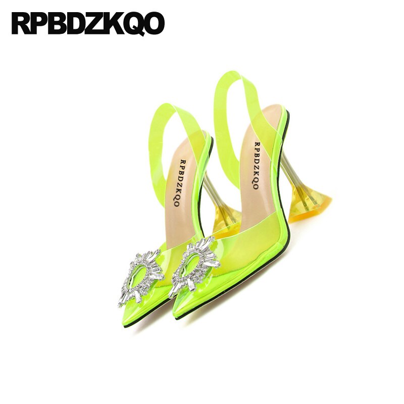 Zapatos casuales transparentes para mujer Zapatos de tacón bajo de pvc transparente amarillo con punta puntiaguda tacones altos scarpin tamaño grande cristal extremo
