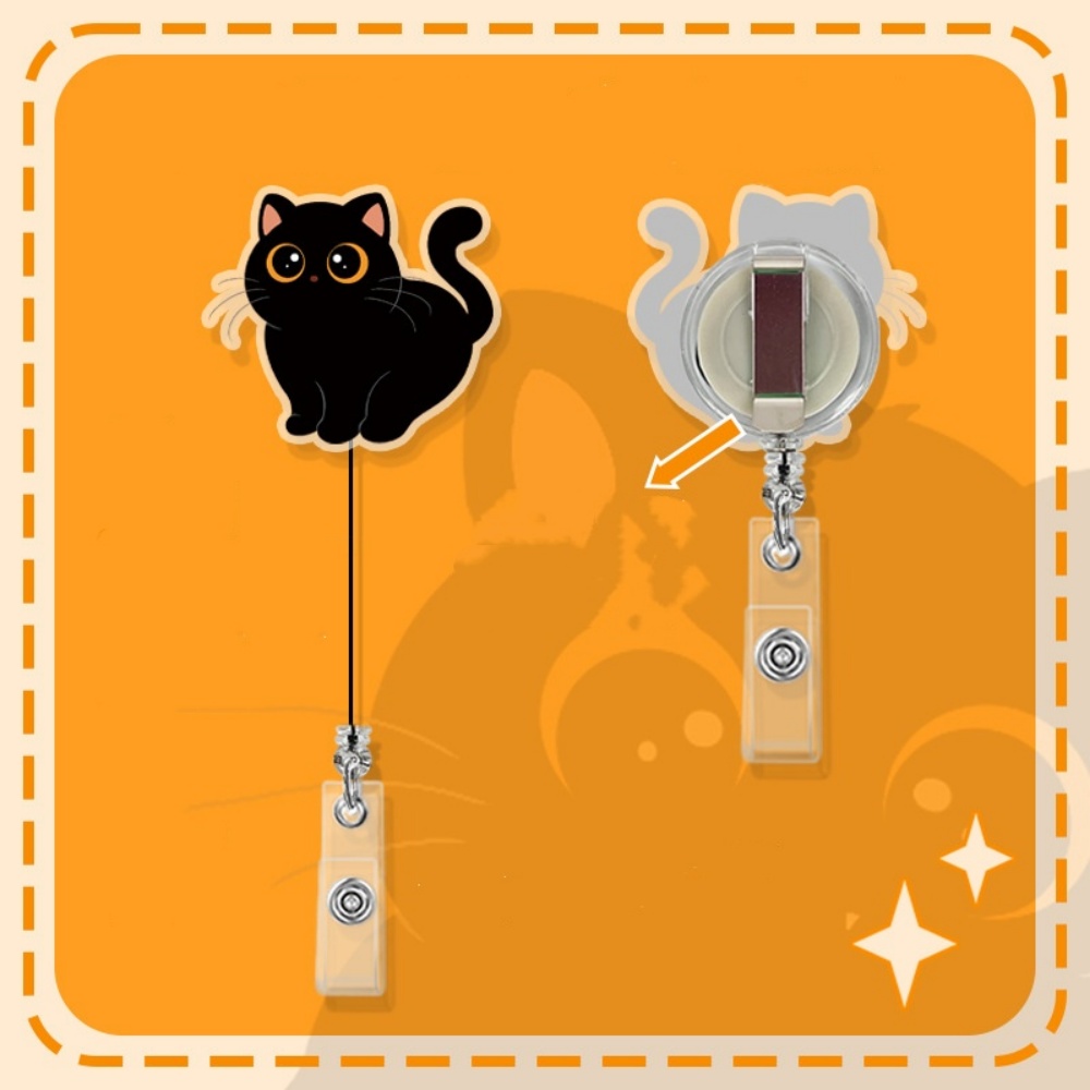Bonito gato preto acrílico titular do crachá dos desenhos animados animal retrátil crachá carretel enfermeira médico escritório uso clipe id titular do cartão crachá carretel
