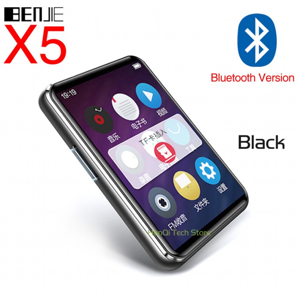 Benjie X5 Full Touch Screen Bluetooth MP3 Player 8GB 16GB Portable Music Player With Built-in Speaker FM Radio Recorder E-book: Black with Bluetooth / 8GB