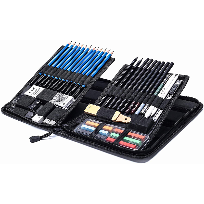 H&amp;B 48pcs Sketch Pencils Set Artists Drawing Kit in Pencil case with Pencil Sharpener Art Supplies for Student Painter Beginner