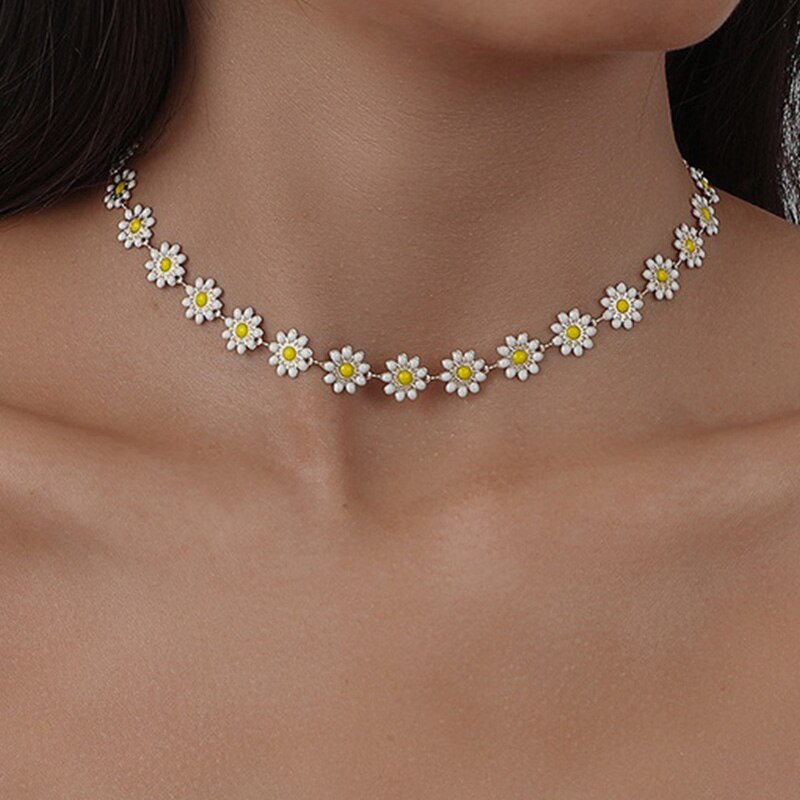 Doce margarida flor gargantilha feminino colar curto clavícula corrente esmalte festa de casamento jóias acessórios elegantes presentes