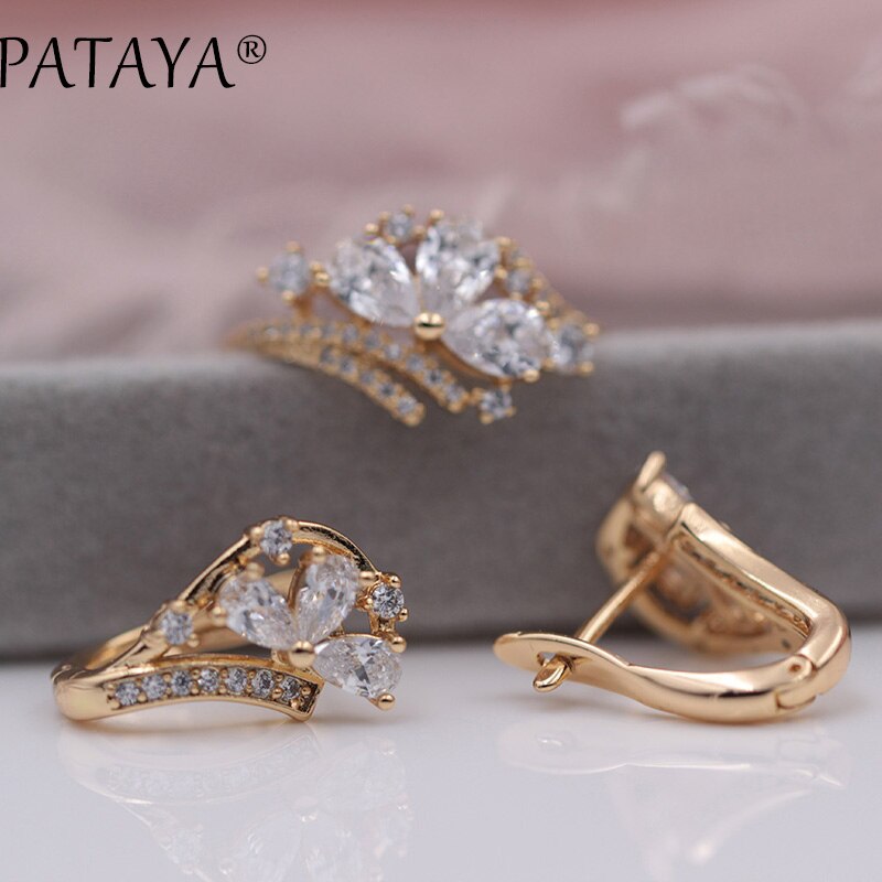 Pataya flerfarvet vand naturlig zirkon dangle øreringe ringe sæt 585 rosa guld kvinder bryllup udsøgte fine smykker