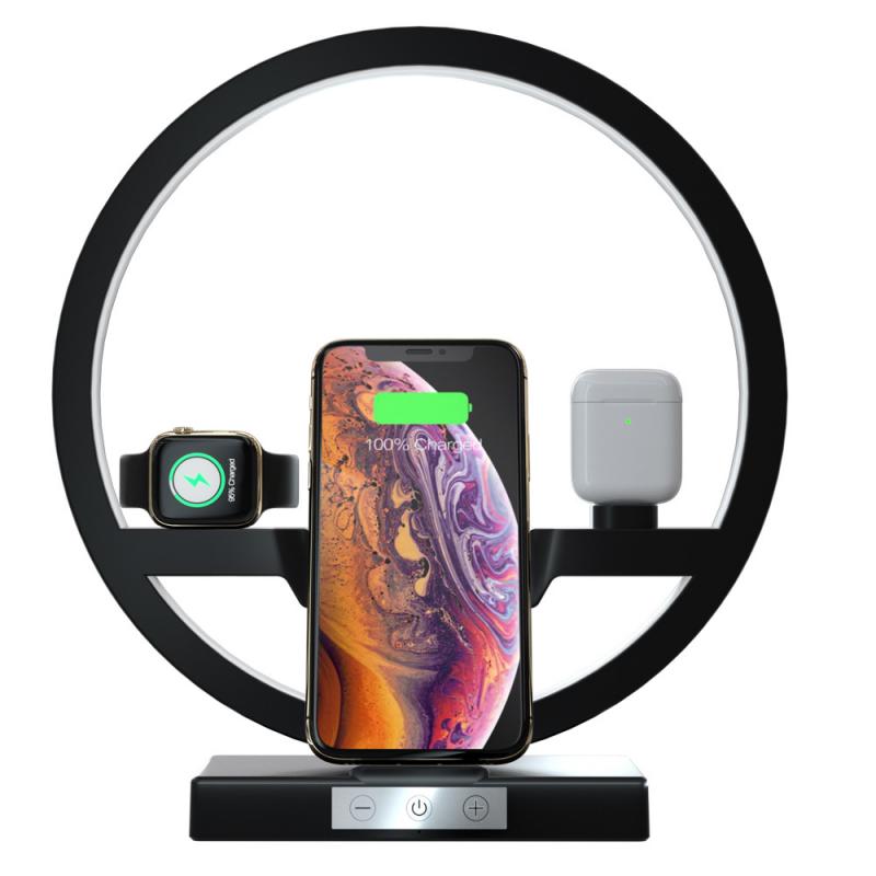 4 In 1 Charging Dock Charger Stand Voor Iphone 11 Pro Max Voor Apple Horloge Iwatch 1 2 3 4 5 Airpods Oplader Houder Led Lamp
