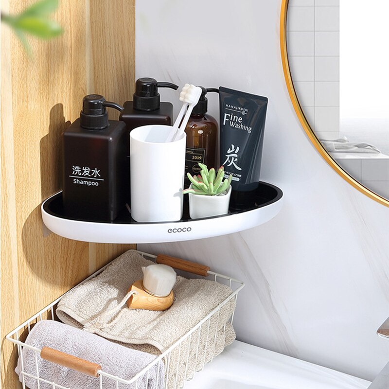 Ecoco Wall Mounted Bathroom Shelf Wall Free Punching Storage Shelves Shampoo Towel Rack Bathroom Accessories Kitchen Organizer