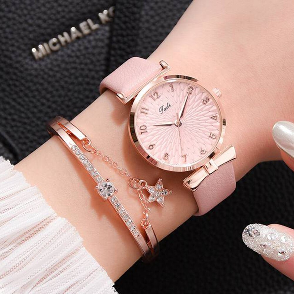 Vrouwen Horloges Armband Set Bloemen Dames Armband Horloge Casual Lederen Quartz Horloge 2 Stuks Set Klok Relogio Feminino
