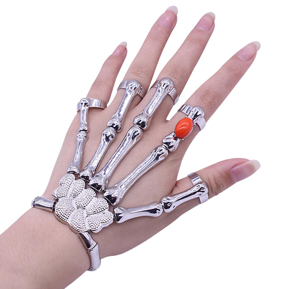 Punk Faux Ruby Skeletschedel Bone Hand Vingers Ringen Armband Party Bangle Skelet Bone Hand Armbanden Bangles Halloween