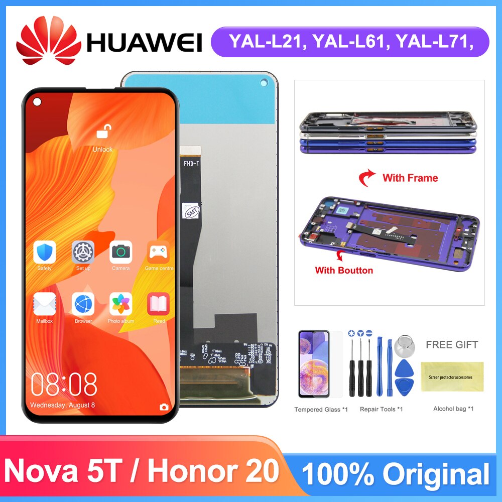 6.26 &#39;&#39;Originele Lcd Voor Huawei Nova 5T Nova5T Lcd Touch Screen Digitizer Vergadering Onderdelen Voor Huawei Honor 20 Honor20 Lcd