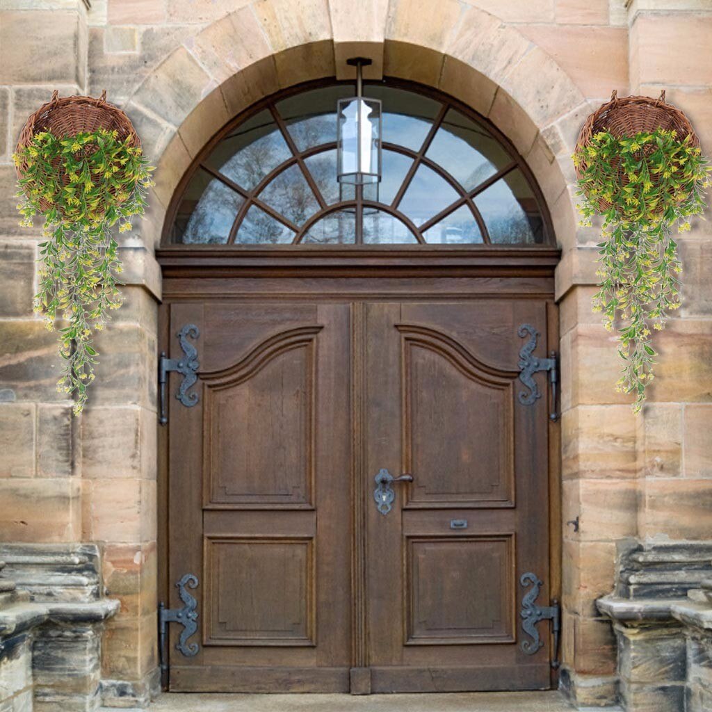 2 Pcs Hanging Garland Vine Flower Trailing Bracket Plant Artificial Hanging Flower Wall Basket Outdoor Decoration#g30