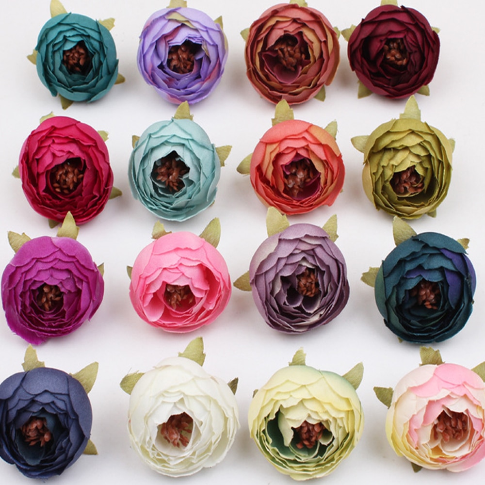 5 stuks 5cm kunstbloemen handgemaakte zijden stoffen bloemhoofdjes boeket voor bruiloft feest huisdecoratie doe-het-zelf doos knutselen