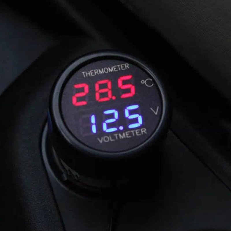 2 in 1 dc 12v 24v digitale auto voltmeter thermometer temperatuurmeter batterijmonitor rood blauw led dubbel display