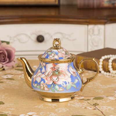 European Style Vintage Gold 1380mL Ceramic Coffee Pot Set Large Capacity Teapot Luxury Milk Pot English Flower Tea Set: D