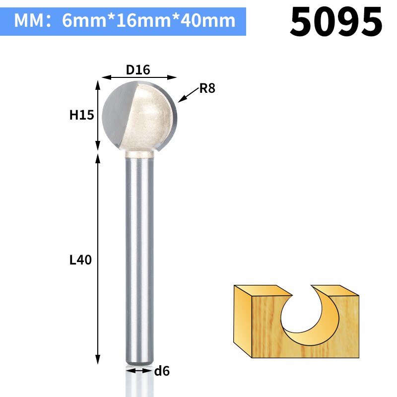 HUHAO 1pc 3mm 6mm Shank round carving bit making mould CNC bits for wood CNC woodworking round 3D engraving knife: 5095