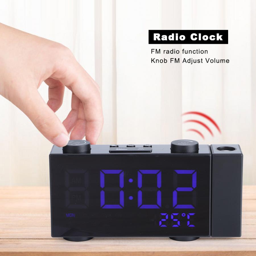 LED Display Alarm Clock Fuctions Button USB Digital Mirror Desk Clock Temperature Calendar Snooze Function with FM Radio