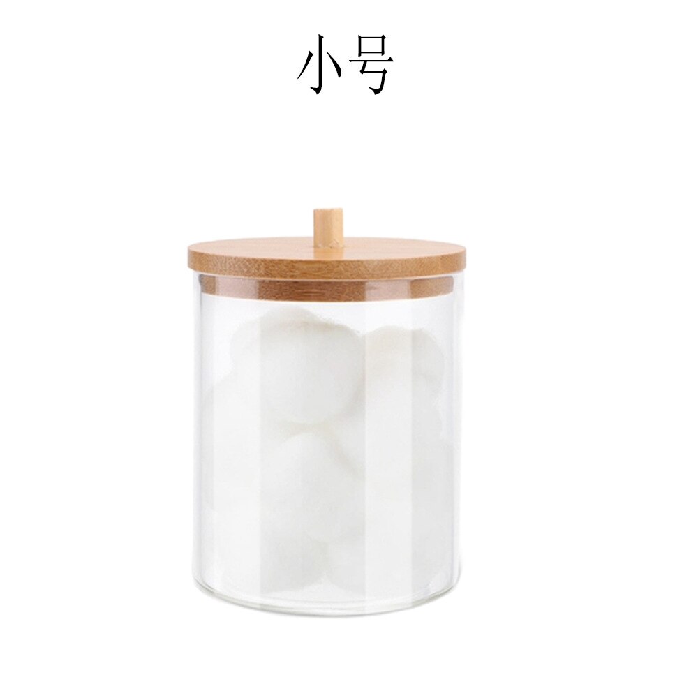 Remover Box Makeup Storage Organizer Cotton Swab Storage Bamboo Cover Acrylic Round Container Cotton Puff Storage Box Makeup: A 2
