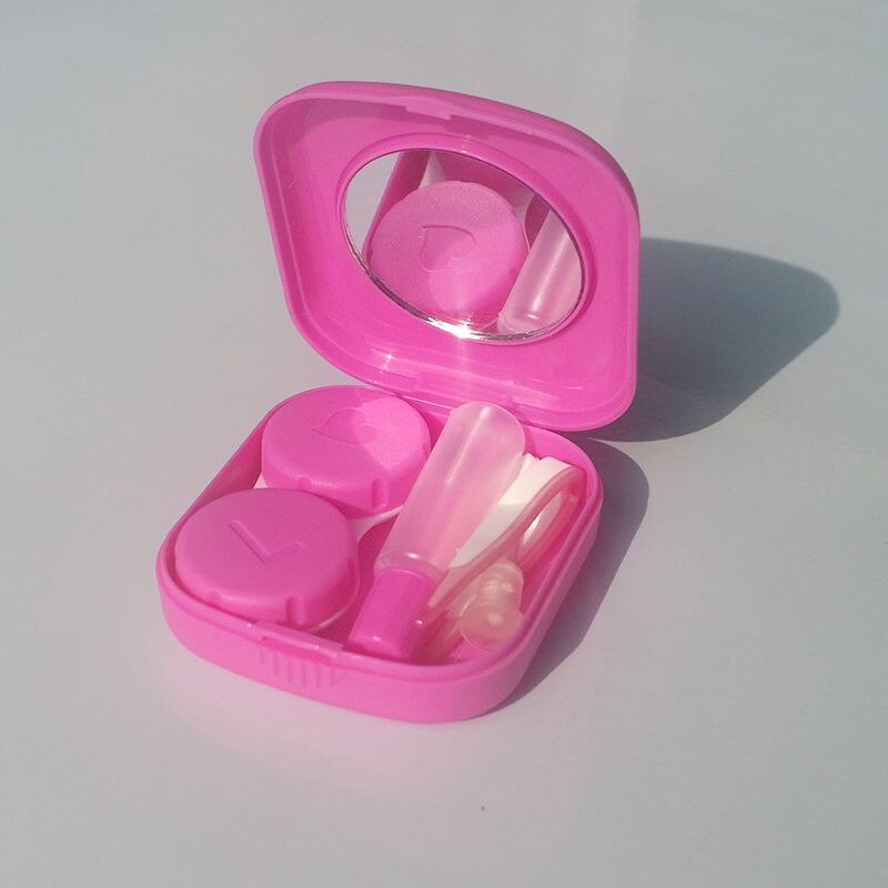 Mini Square Plastic Contact Lens Case Easy Carry Mirror Container Holder Travel Accessories for Christmas: Red