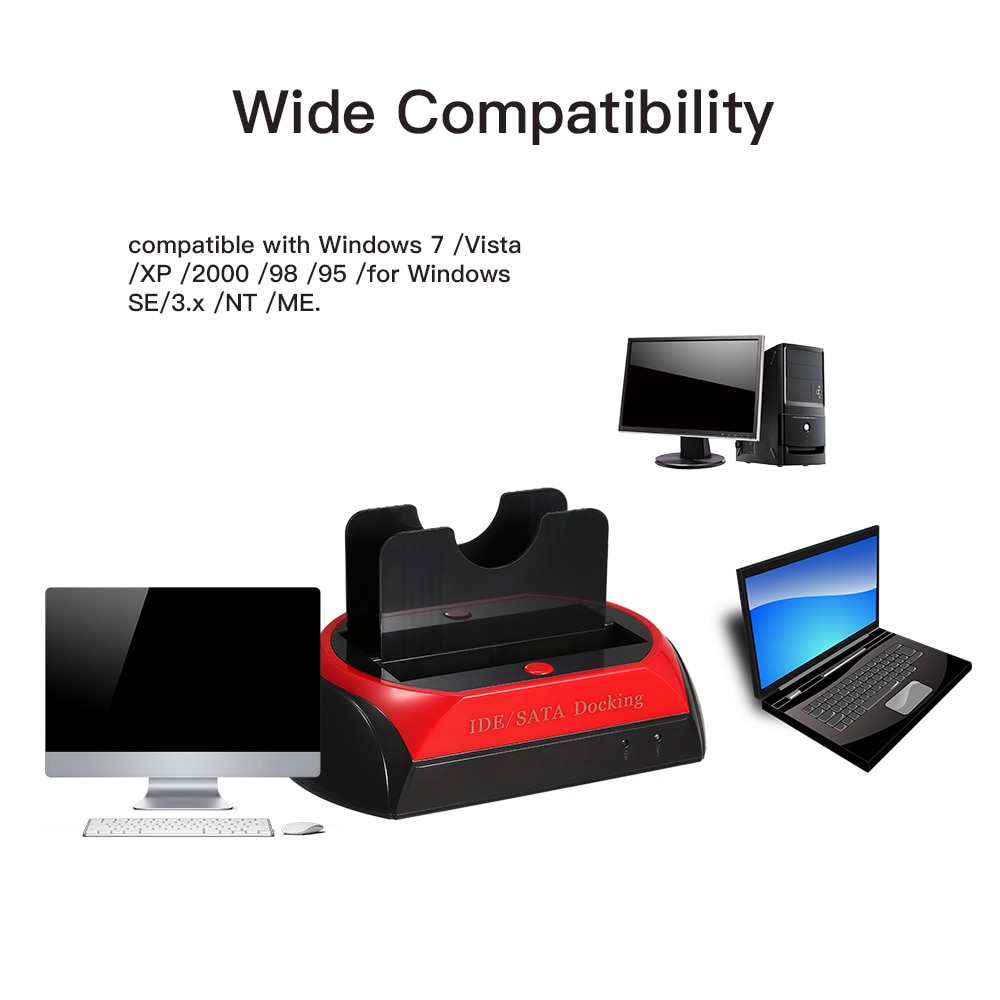 Station d&#39;accueil pour disque dur IDE SATA 2.5 &quot;/3.5&quot;, double HDD, USB 2.0, EU, boîtier externe