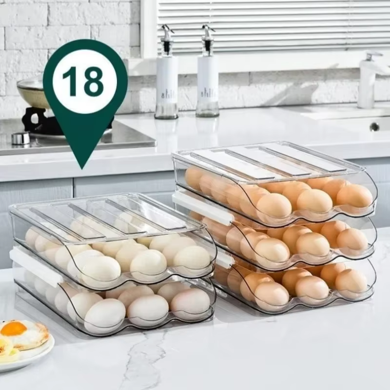 Automatischer rollender Eierkasten, mehrschichtiger Rackhalter für Kühlschrank, Frischhaltebox, Eierkorb, Aufbewahrungsbehälter, Küchenorganisatoren