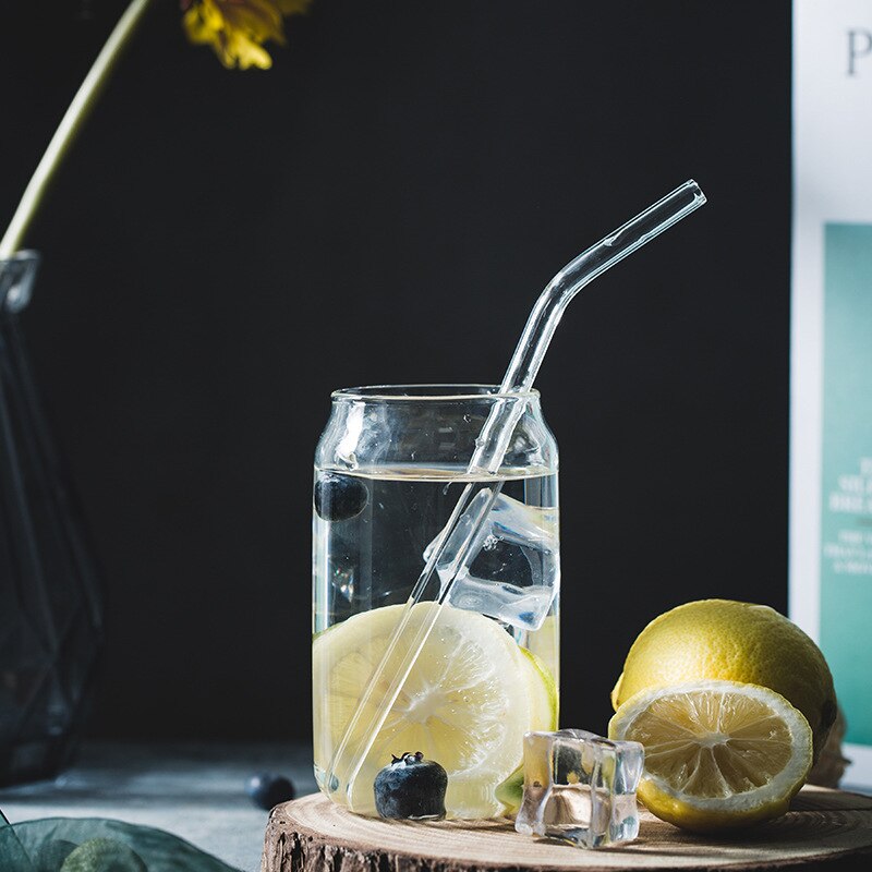 Glass Cup Can Shape Tea Juice Milk Coffee Mug Wine Glass Drink Cup High Borosilicate Glass Durable Drinkware With straw