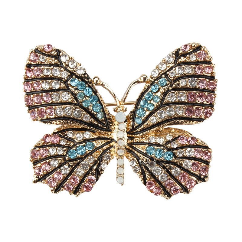 Broche papillon en cristal coloré pour femmes, strass, épingles pour Hijab, de noël bijoux à bricoler soi-même: Pink