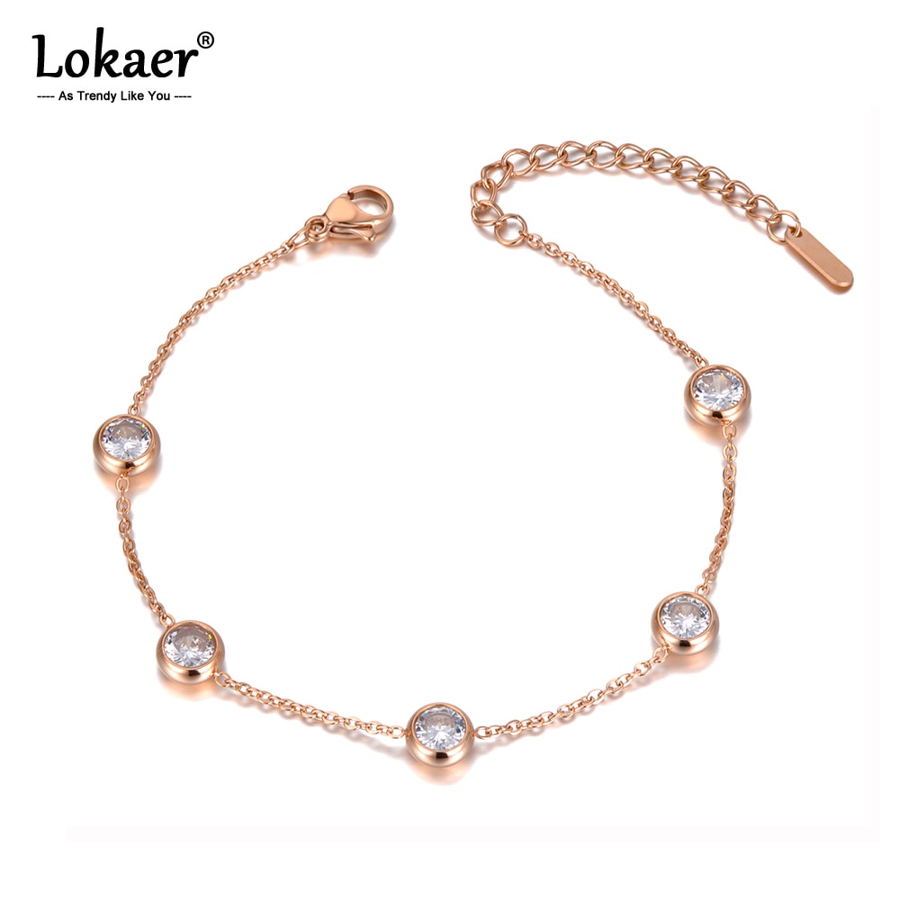 Lokaer Trendy Bohemia Stainless Steel 5Pcs CZ Crystal Charm Bracelets For Women Girls Beach Chain & Link Bracelet Jewelry B20003