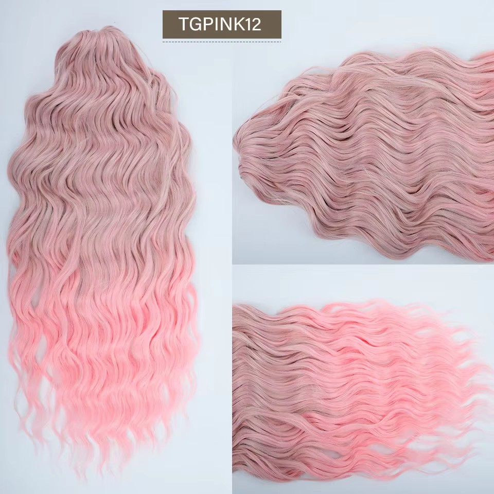 Anna 3 stk. 24 cm løse dybe bølger hæklede fletninger pink ombrefarvede regnbue hårextensions grå hvid fletning hår blond 613