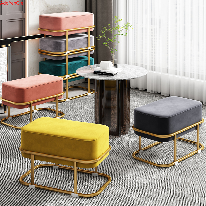 Nordic Metal Step Stool Modern Living Room Decorative Makeup Rectangle Bathroom Foot Stool Pedicure Tabouret Patio chair