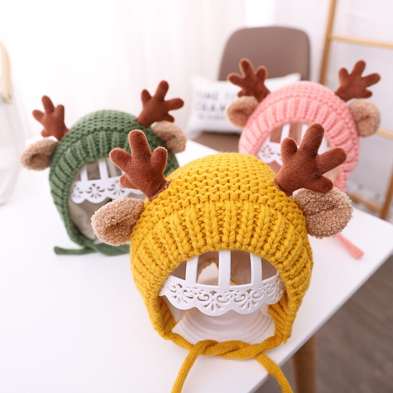 Gorro para bebé con orejas de alce, gorro cálido de punto para bebé, niño y niña, gorros de invierno, gorro para niño, gorro para niño