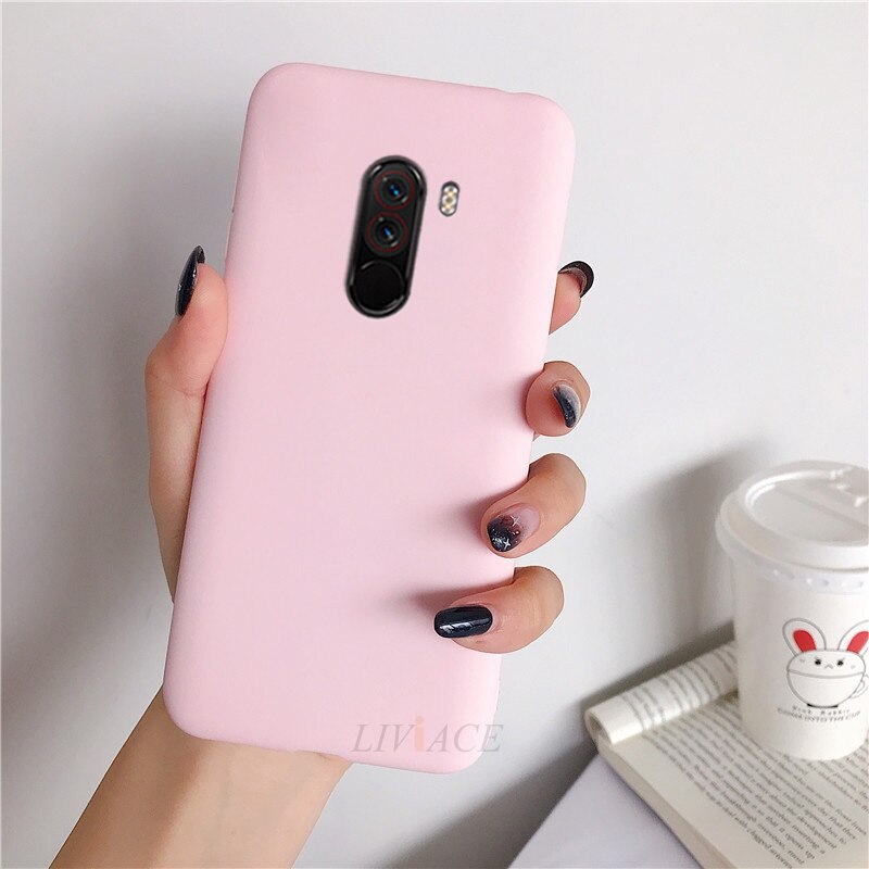 phone cases for xiaomi pocophone f1 candy color matte soft silicone tpu cases for poco phone f1 poko back cover fundas coque: light pink