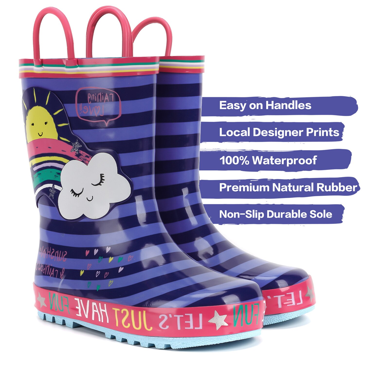 KushyShoo Children's Rain Boots Outdoor Waterproof Sunny Rainbow Rain Boots Kids Water Boots Toddler Girl Boots Shoes for Kids