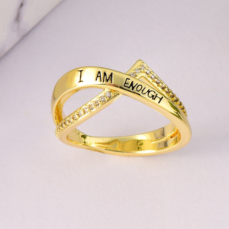 Vintage Gesneden Brief Ringen Voor Vrouwen Zirkoon Ik Ben Genoeg Engagement Wedding Ring Vrouwelijke Sieraden Bague: Gold