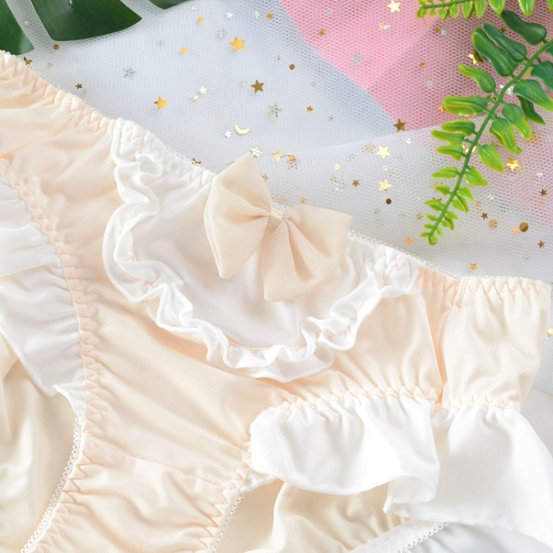 Bragas con volantes y lazo de estilo princesa para mujer, ropa interior elástica de colores caramelo, talla grande 4XL, seda de leche, bonita y encantadora