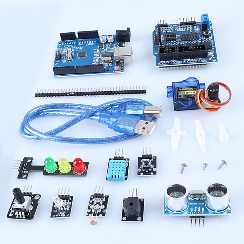 Traffic Light Display Starter Kit For Arduino UNO R3 CH340G board ,SG90 ,Jumper Wire,RGB LED With V5.0 Shield DIY Learning Kit