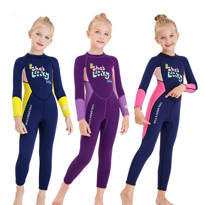 Ragazze Costumi Da Bagno Per Bambini Muta Vestito di Nuoto 2.5 millimetri Vestito di Immersione Subacquea A Prova di UV Ragazze Ispessite Lungo Manicotto di Un Pezzo del Costume Da Bagno di Surf