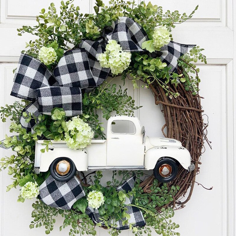 Pompoen Truck Krans Deur Opknoping Ornamenten Xmas Hanger Vrolijk Kerstfeest Decoratie Voor Thuis Halloween Party Thanksgiving Decor: White