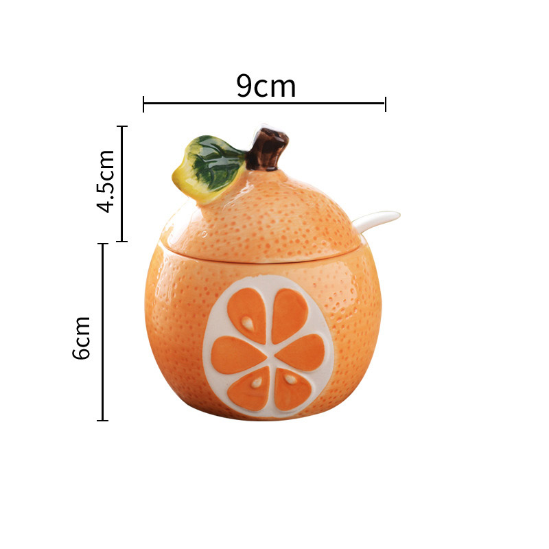 Botella creativa de cerámica para condimentos, recipiente de almacenamiento con forma de melón y fruta, suministros de Decoración de cocina, Bol de azúcar con tapa y cuchara: 2