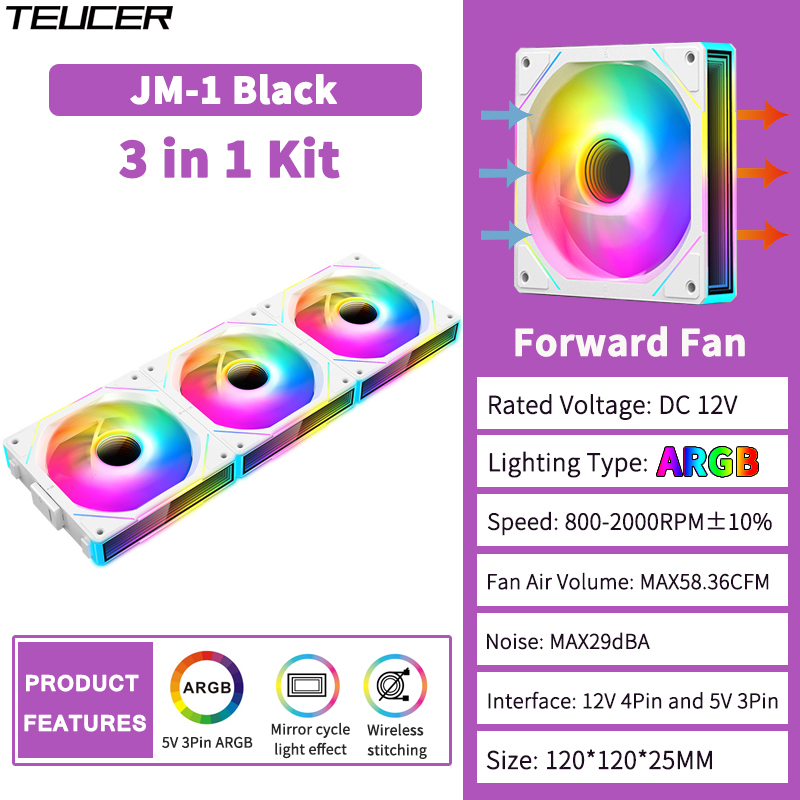 TEUCER JM-1 PC Case Fan 120mm ARGB Mirror Cycle Light Effect Cooling Fan 4PIN PWM Low noise Chassis Water Cooling Ventilador: Beige