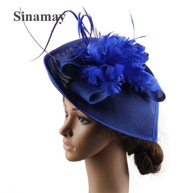 Chapeau de mariage de mariée rose vif chapeaux Banquet fascinators chapeau mariée mariage plume fleur coiffe de mariage cerceaux femmes chapeau: Bleu