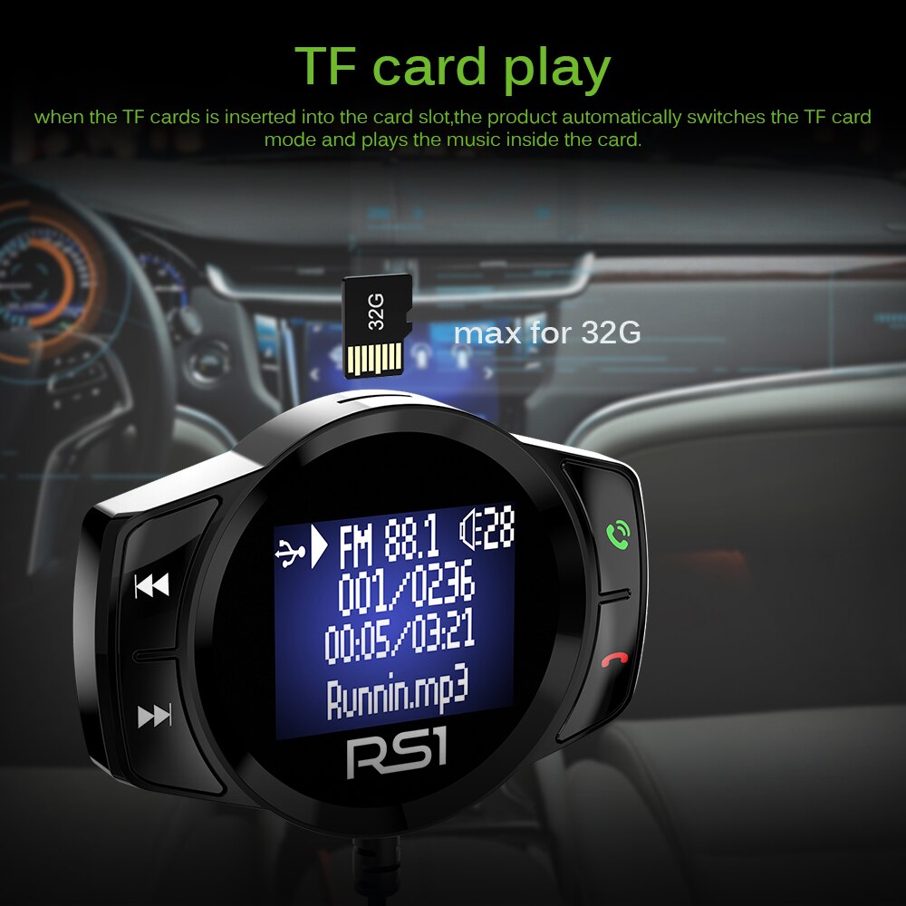 Powstro draadloze  mp3- speler met snelladende usb-lader, dubbele radiomodulator, 3 afspeelmodi met fm, handsfree bluetooth-autoradio