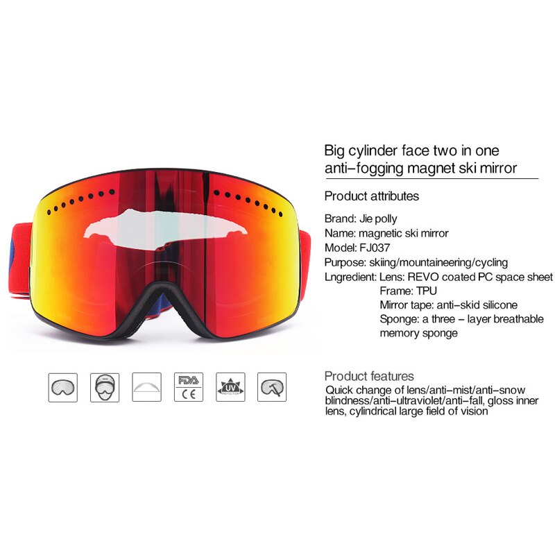 Magnetiske skibriller vintersnøsport snowboardbriller antidugg uv-beskyttelse snøscooter sfæFare ridning skibriller maske