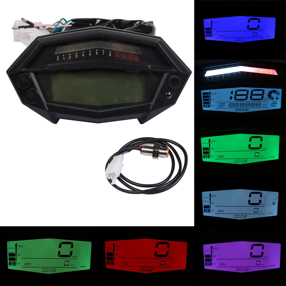 Für kawasaki Z1000 drehzahlmesser stunde Meter kilometerzähler LCD Digital tacho getriebe anzeige motorrad 7 farben tacho einstellen
