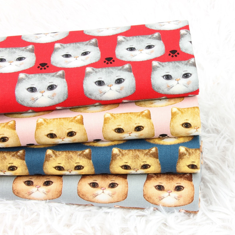 Tela de algodón gruesa de media yarda con estampado de flores de gato bonito, bolsa hecha a mano para manualidades, vestido de ropa para niños, tela 100% algodón T1221
