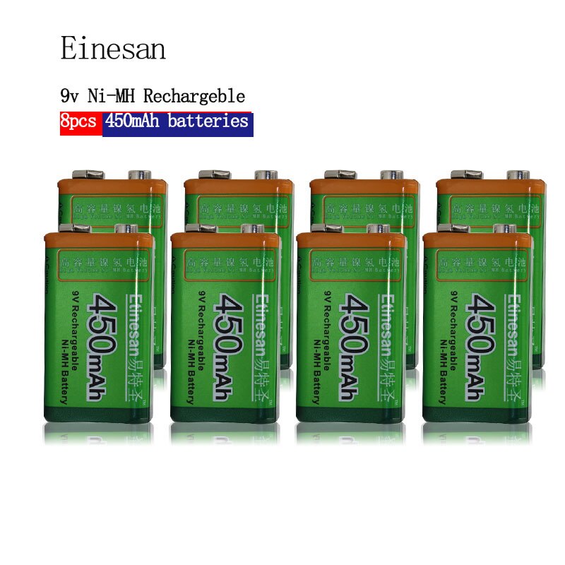 Etinesan 9V 450mAh NiMH Rechargeable Batteries Rectangular Battery -Ultrahigh capacity